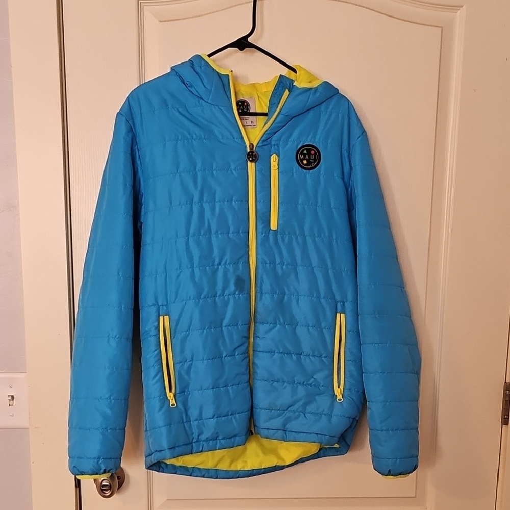 Blue and Yellow Women's Puffer Jacket